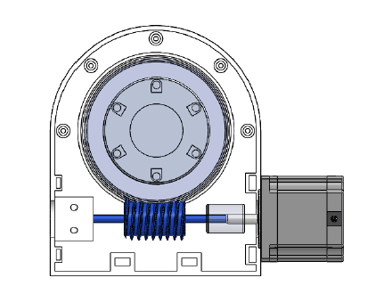 Internal view of worm gearbox showing gear meshing